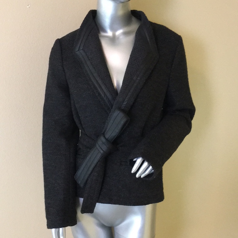 BANANA REPUBLIC Textured Tie Jacket In Dark Charcoal